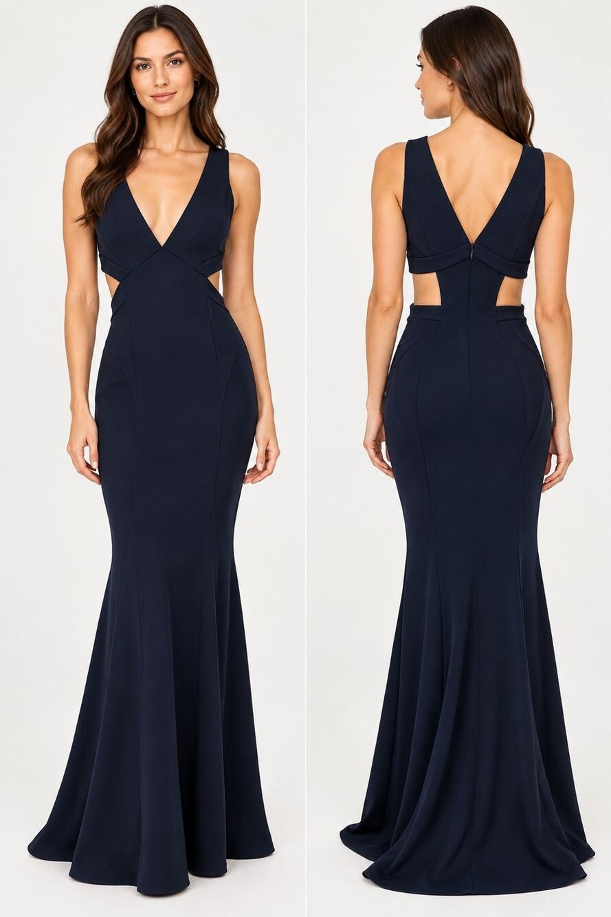 Zac Posen Navy Cut Out Mermaid Maxi Dress US 10